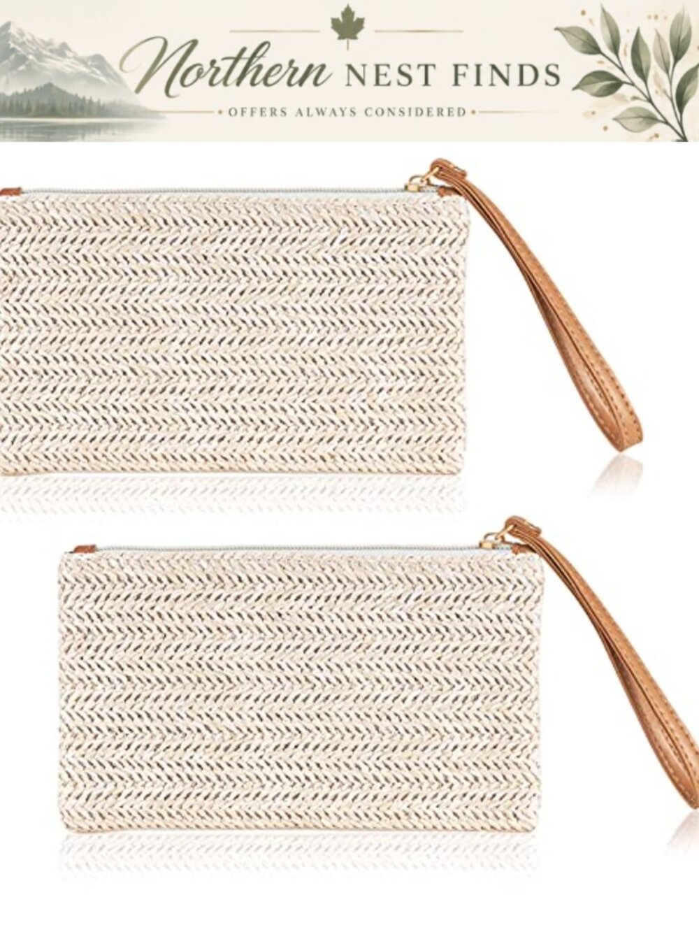 Straw Clutch Wristlet Set 2pc Summer Beach Bag Bohemian Purse